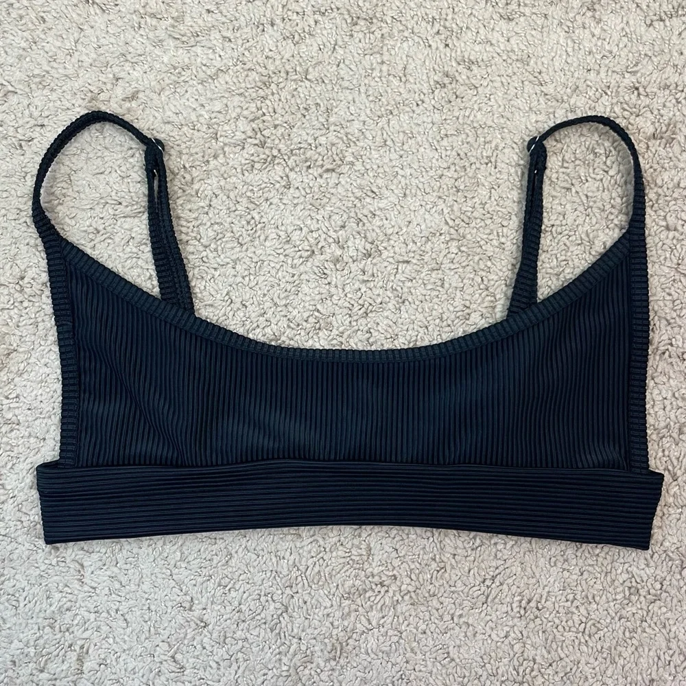 Frankies Bikinis Gavin Ribbed Scoop Bikini Swim *TOP in Black Size Large